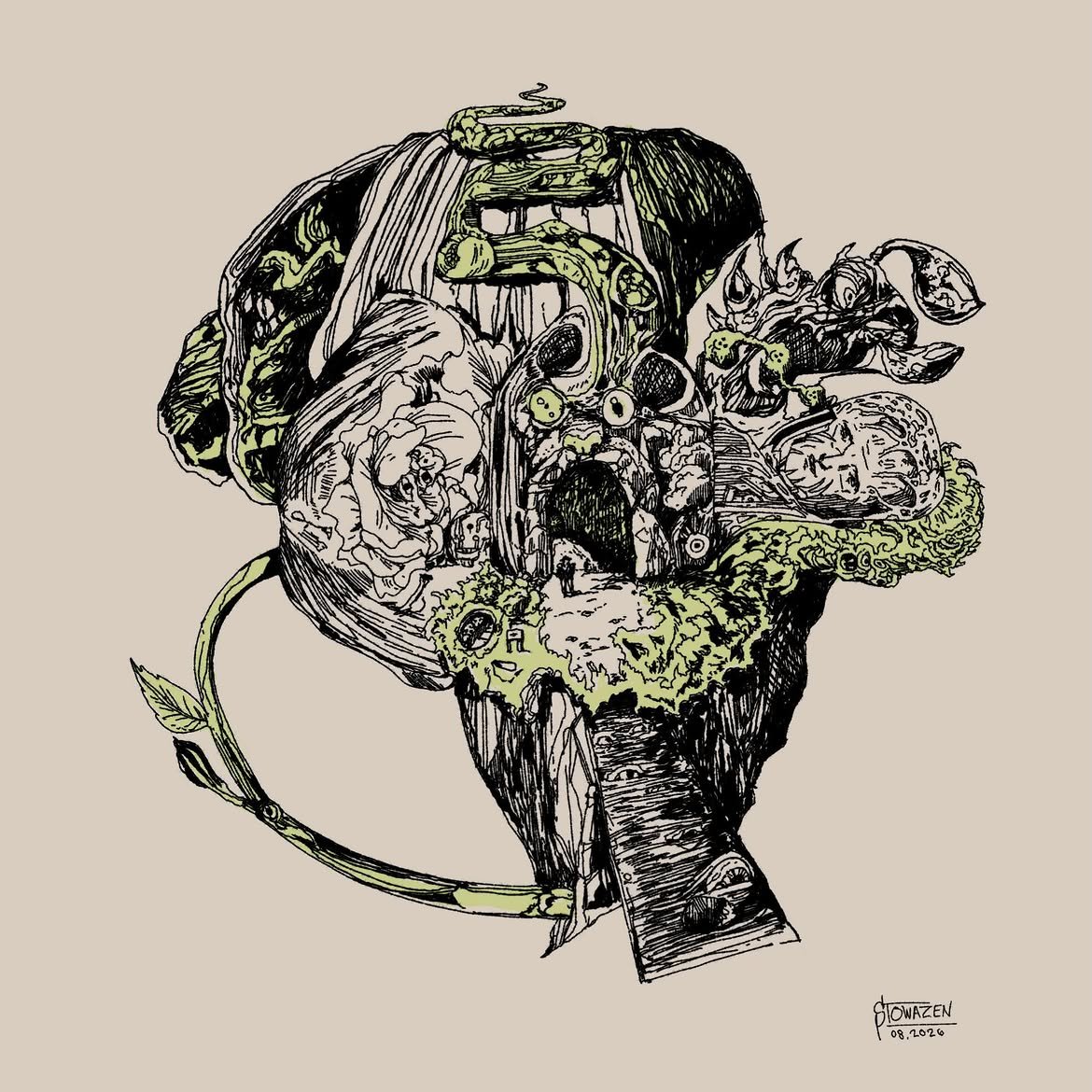 abstract ink illustration featuring plant like forms.