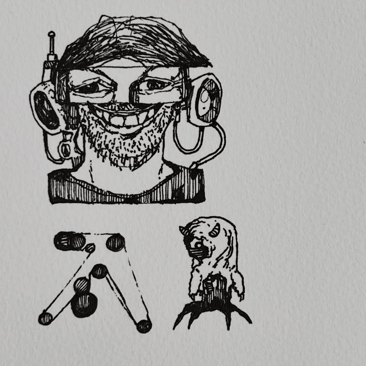 abstract drawing of Aphex Twin (Richard D. James) and his logo